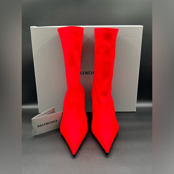 Balenciaga Knife Booties Stretch Fabric Mid -Calf Red Pull On US 6/EU 36 $1290 - Picture 9 of 16